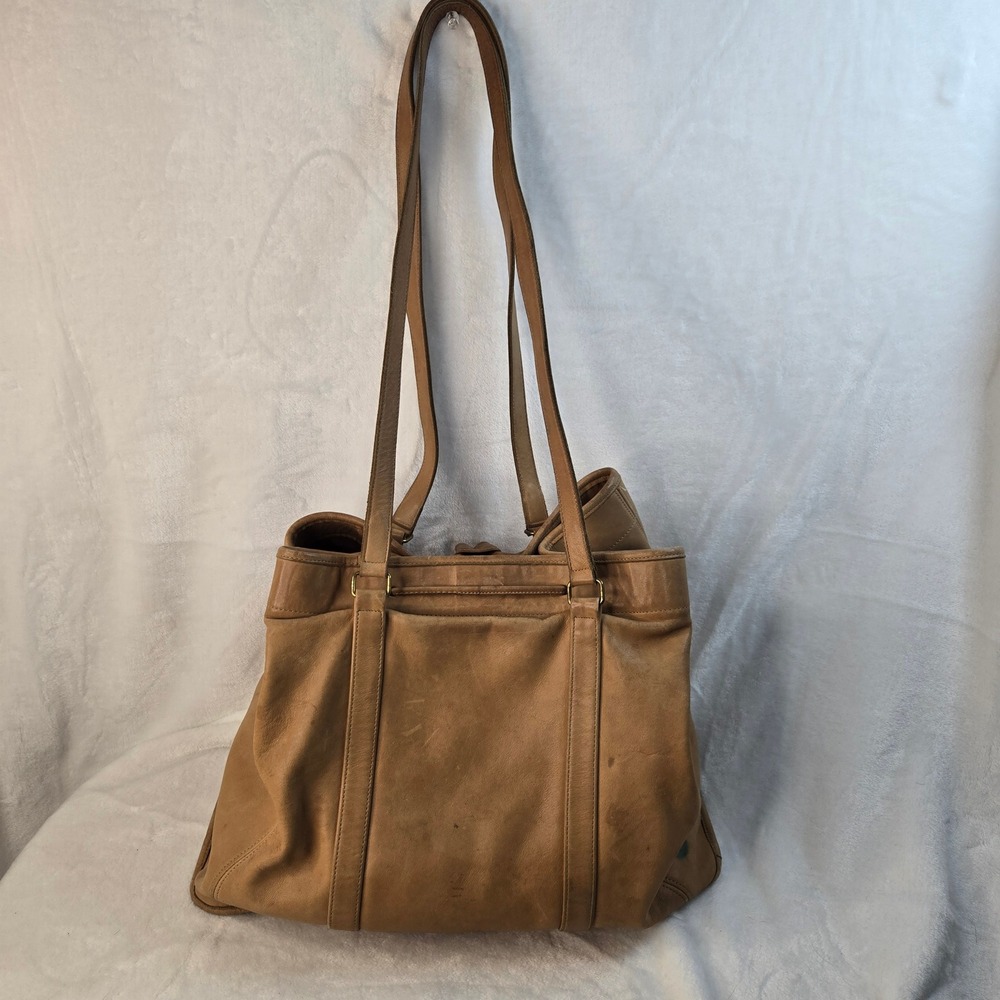 Vintage Coach Tan Leather Drawstring Bucket Bag 531-2620 Brass Hardware Tote - Picture 2 of 16